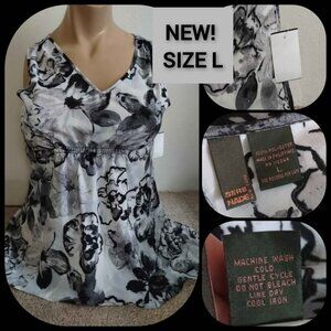 SIZE L LARGE NWT Serenade New York sleeveless black white Grey floral top shirt